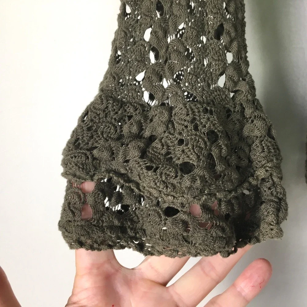 Free People Crochet Lace Bell Sleeve Top XS Mocha Brown‎